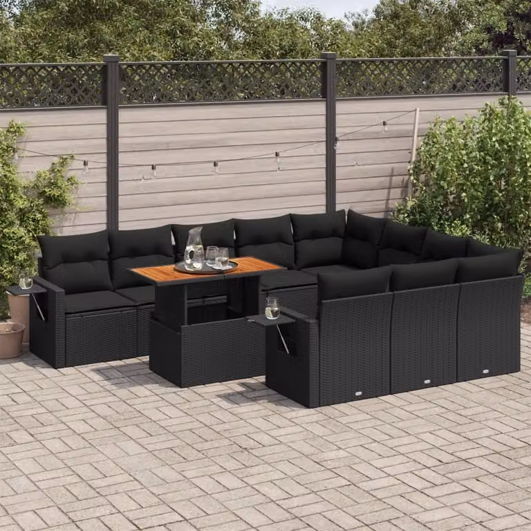 Maison Exclusive - Set Divani da Giardino 11 pz con Cuscini in Polyrattan Nero