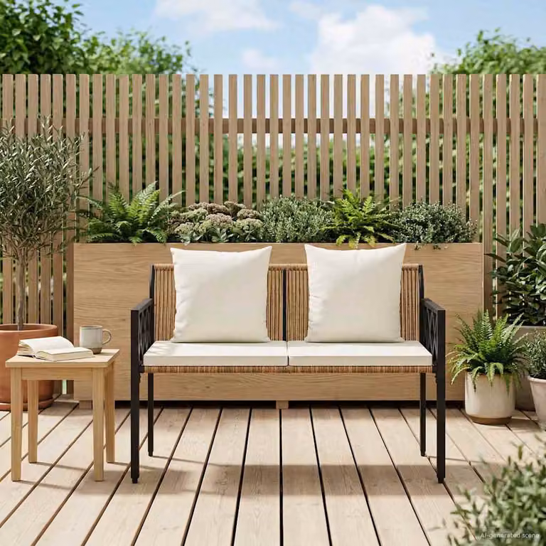 Panchina da esterno a 2 posti vidaXL in rattan con braccioli, L 116 x P 56 x H 75 cm