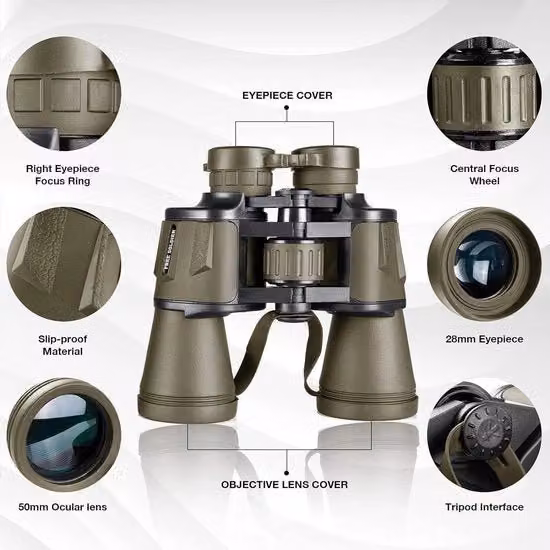 Binocolo tattico compattabile e impermeabile verde per caccia, escursioni e concerti