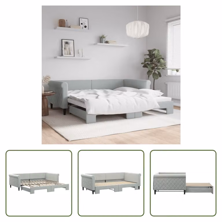 The Living Store letto da giorno allungabile grigio chiaro 100x200 cm in velluto
