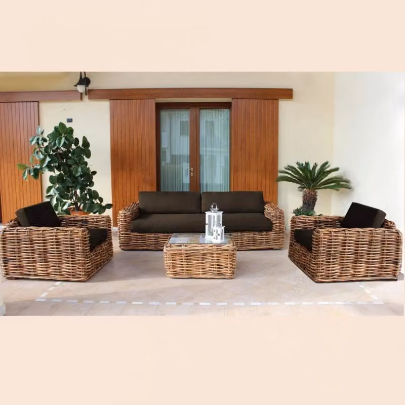 Salotto Polinesia Cosmaca in Legno e Rattan Marrone con Cuscini per Esterno e Interno – 3