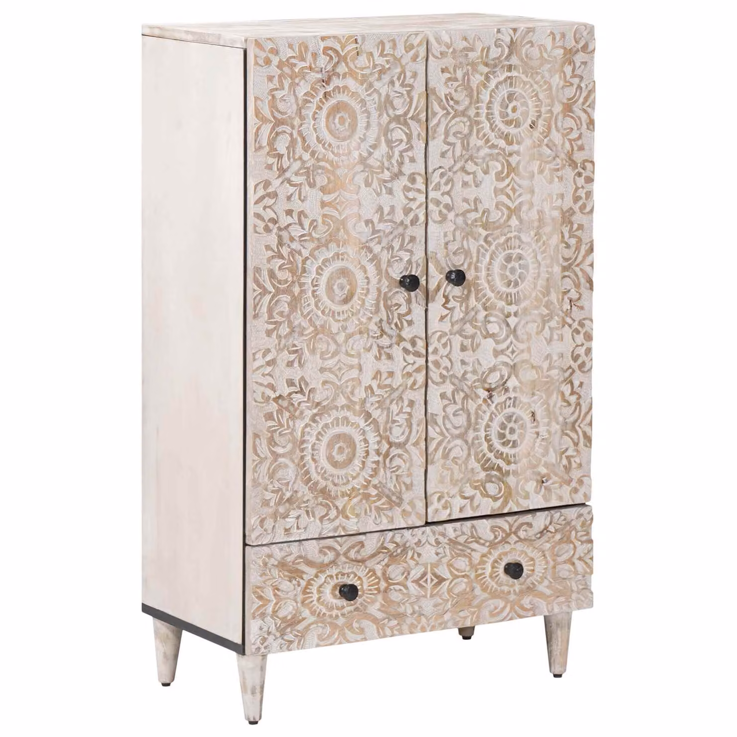 Mobile vidaXL in legno di mango massello e metallo, colore bianco, L 60 cm x P 33 cm x H 100 cm