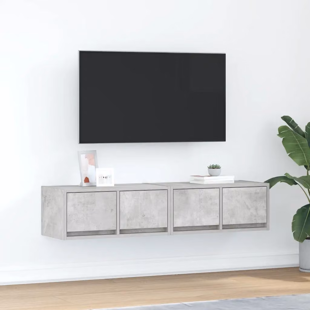 Set di 2 mobili TV moderni vidaXL in legno e MDF grigio con montaggio a parete L: 60 cm, P: 31 cm, H: 25,5 cm