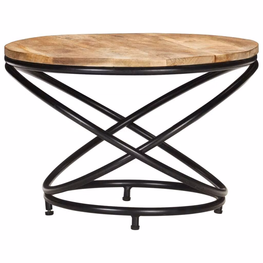 Tavolino Nero 60x60x40 cm in Legno Massello di Mango Grezzo