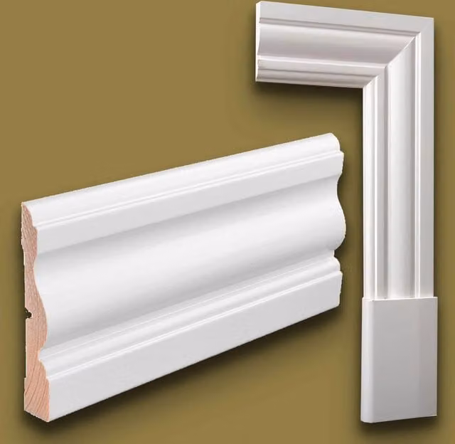 Mostrine e Battiscopa PREMIUM in legno massello modello VITTORIANO di ETERNAL PARQUET, laccato bianco liscio, L: 91 cm