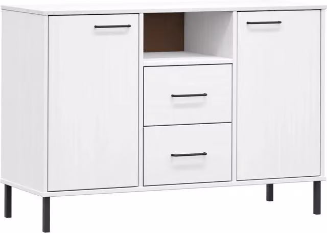 Credenza | Madia | Buffet da pranzo | Armadio da pranzo Gambe Metallo Bianco 113x40x77 cm Legno Massello OSLO