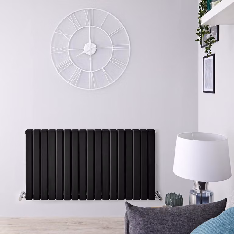 Radiatore Orizzontale Doppio Design Nero Opaco 635x1190mm 1280W - Alta Resa - Stile Moderno - Delta