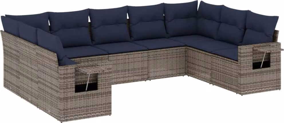 Set Divani da Giardino 9 pz con Cuscini Grigio in Polyrattan