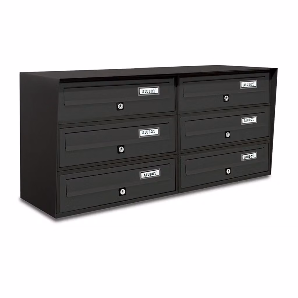ALUBOX Cassette Postali Condominiali SLIM da 6 Posti in Alluminio e Lamiera Zincata con Sistema Anti Prelievo, Colore Antracite, L: 37,8 cm, H: 77,5 cm, P: 30 cm – 2