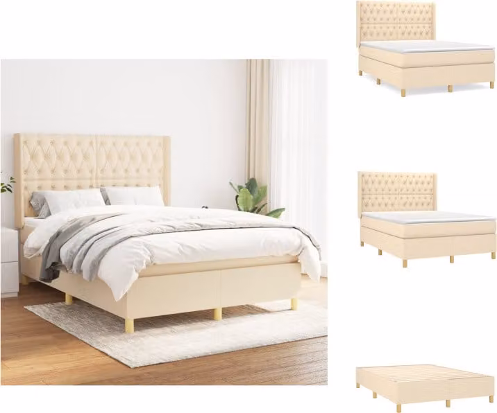 vidaXL Letto a molle con materasso crema 140x200 cm in tessuto - Letti e strutture letto