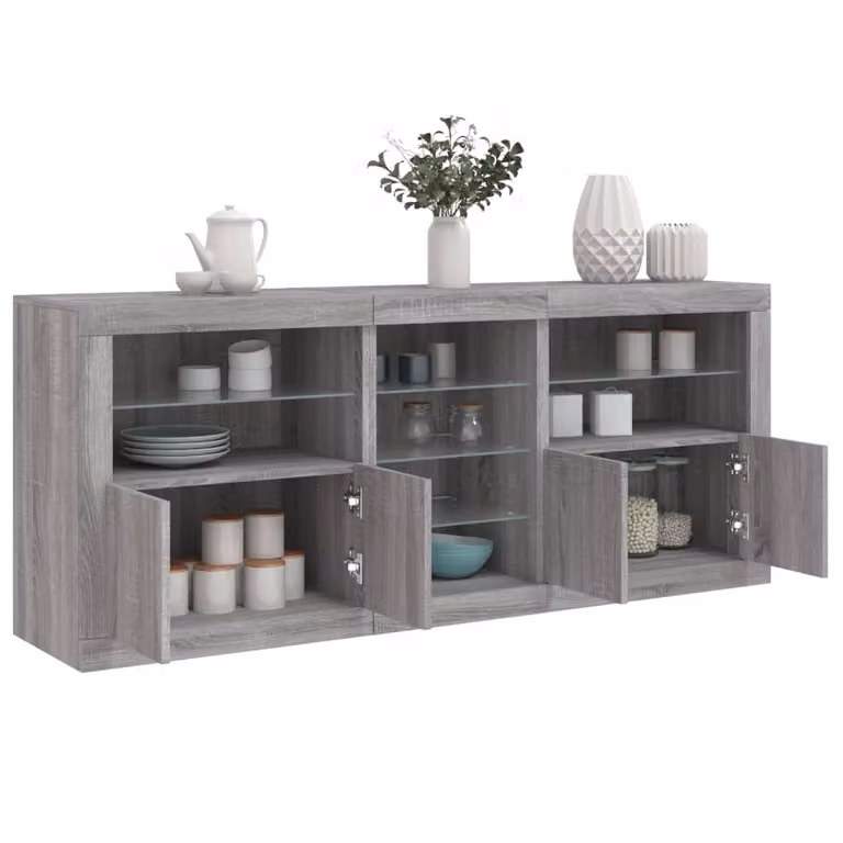 Credenza moderna vidaXL con luci LED, Grigio Sonoma, L 162 x P 37 x H 67 cm