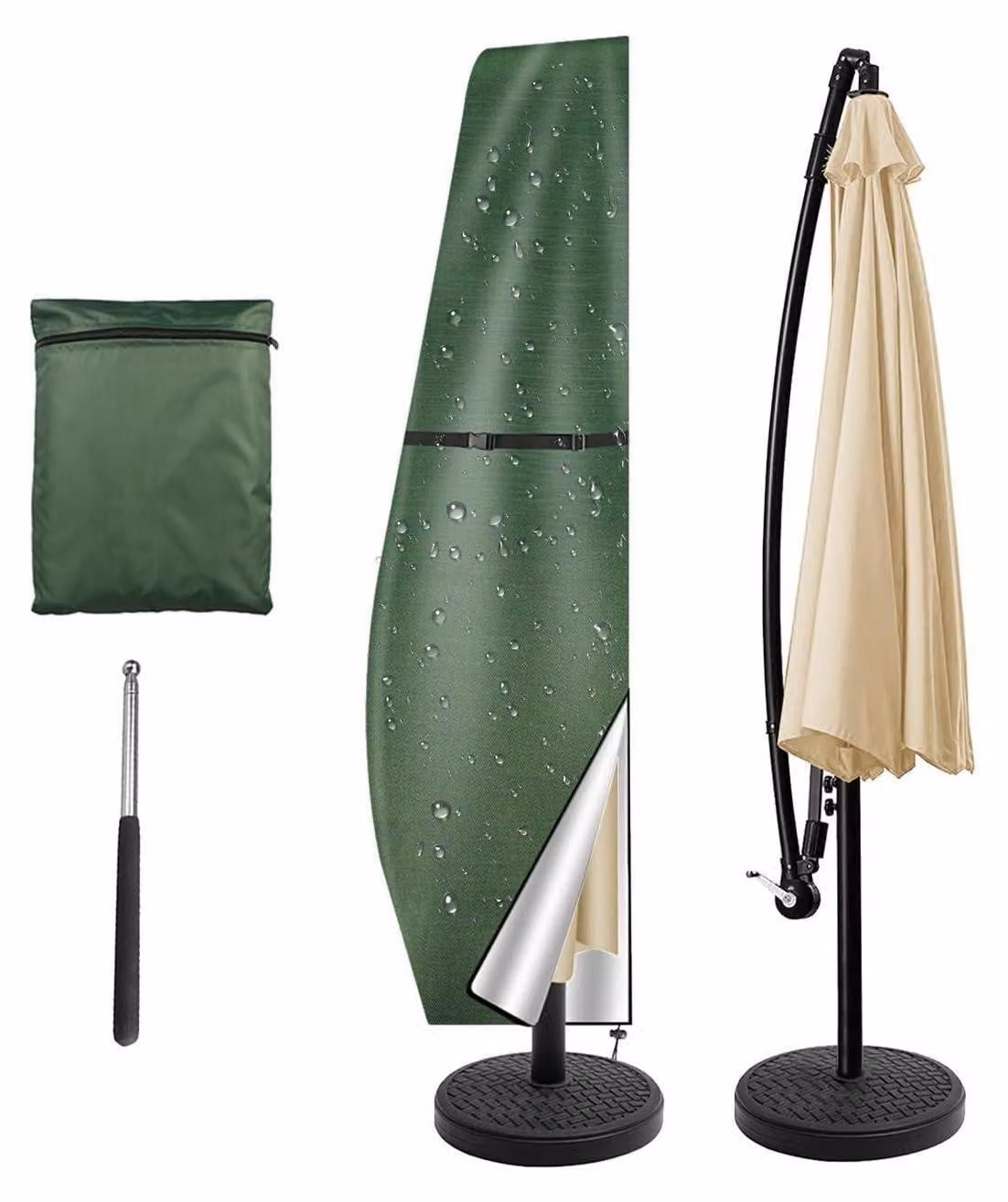 Copertura protettiva per ombrellone da giardino, con asta, colore verde, dimensioni 250x25/57/48 cm, realizzata in poliestere 210D