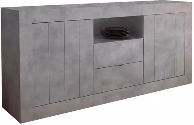 Buffet 2 ante battenti 2 cassetti in legno, colore cemento, collezione URBAN