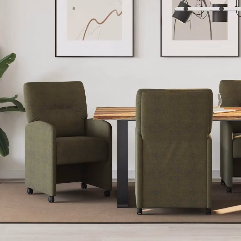 Set di 2 sedie da pranzo vidaXL con ruote e braccioli in pelle sintetica verde militare L/P/H: 57 x 67 x 95 cm