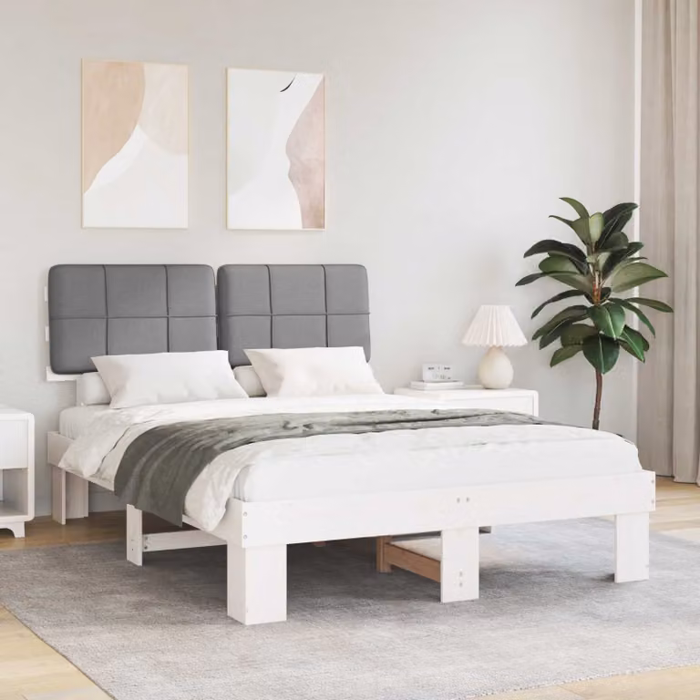 vidaXL Letto con Testiera Rivestita Bianco e Grigio chiaro