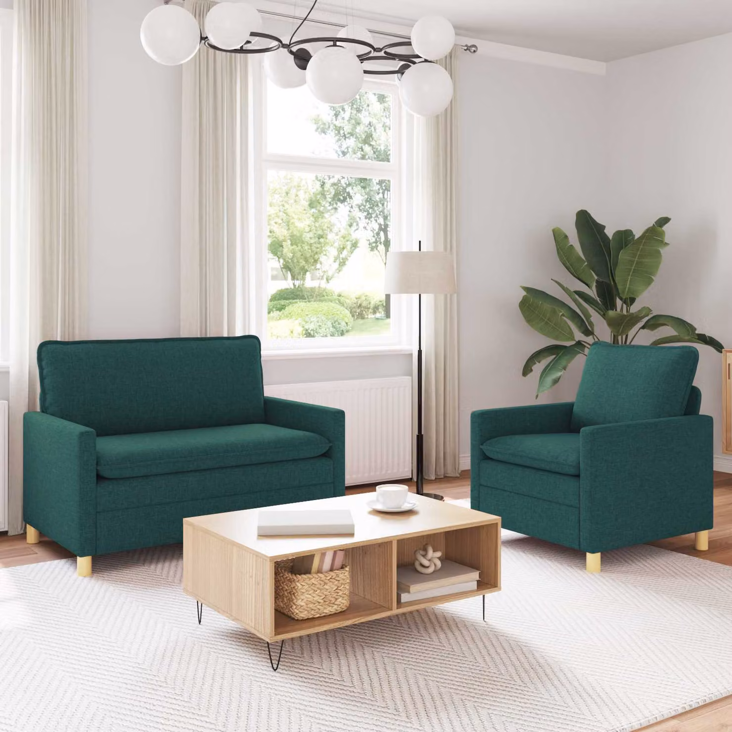 Set di 2 divani moderni vidaXL in tessuto verde scuro con struttura in metallo e coperture rimovibili per il tuo soggiorno