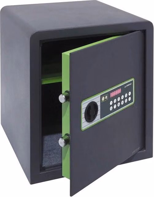 Cassaforte elettronica resistente al fuoco in acciaio nero con combinazione e doppia chiave, capacità 41 litri, L: 38 cm, P: 35 cm, H: 36 cm