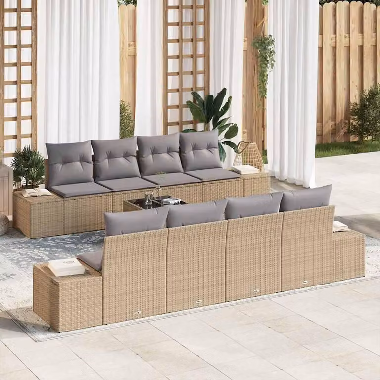 Maison Exclusive - Set Divano da Giardino 8 pcs Beige e grigio polyrattan