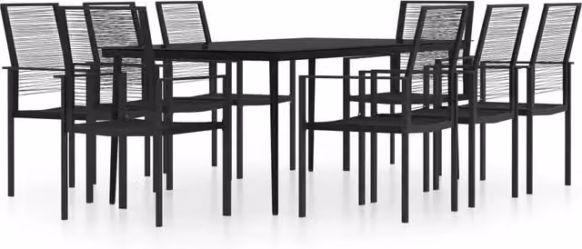 Set da pranzo da giardino Outsunny nero in acciaio verniciato a polvere e vetro, 9 pezzi