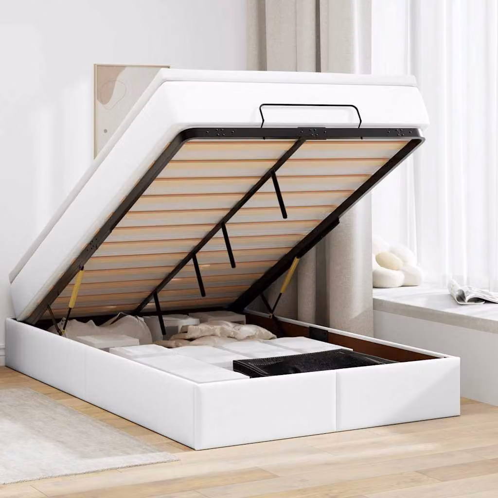 Struttura Letto con Contenitore a Sollevamento vidaXL in Similpelle Bianca L: 120 cm, P: 200 cm, H: 28 cm