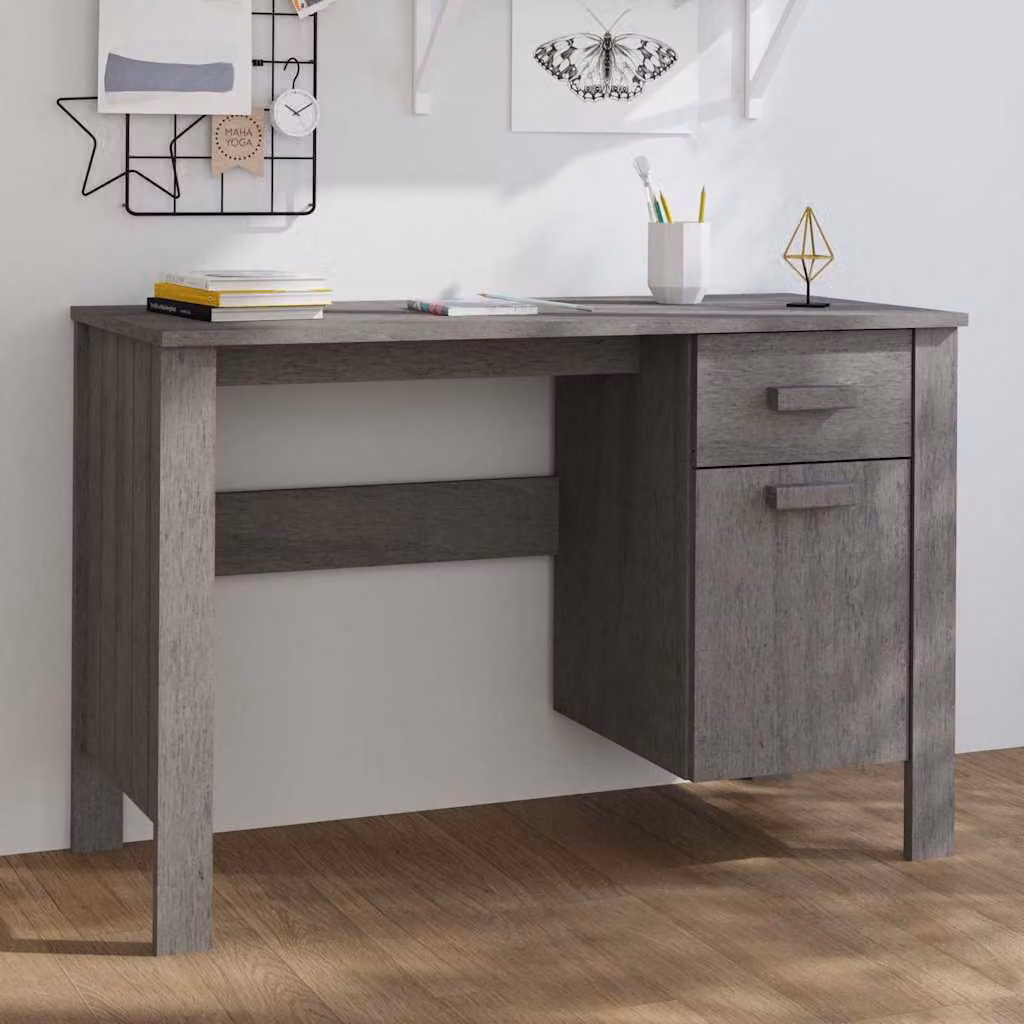 Scrivania da ufficio vidaXL HAMAR in legno di pino e MDF, Grigio, L: 113 cm, P: 50 cm, H: 75 cm