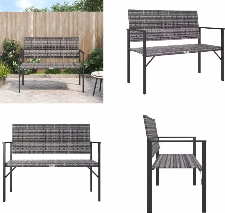 vidaXL Panca da giardino 2 posti in poly rattan grigio - Panca da giardino - Panca da giardino - Panca da esterno - Panca da parco