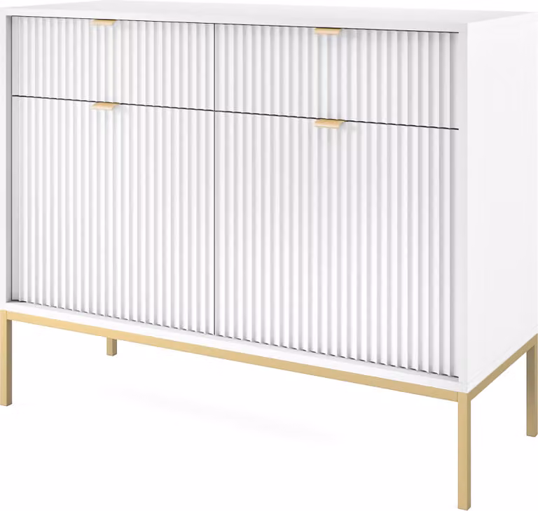 Masseno Comò STELLARE 104 cm Credenza con 2 cassetti e 2 ante per soggiorno camera da letto Moderno 104x39x83 cm Bianco / Bianco