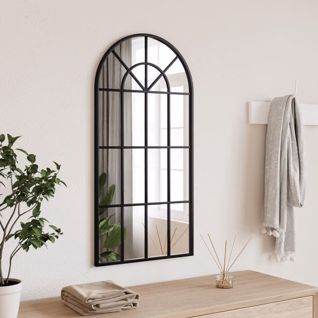 Specchio da parete vidaXL nero in metallo e vetro con design ad arco L 40 x P 0 x H 80 cm