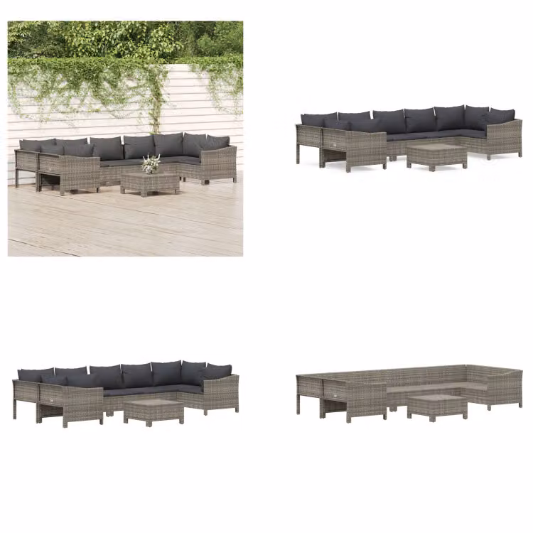 vidaXL set salotto da giardino 8 pezzi con cuscini in rattan grigio - Set salotto da giardino - Set salotto da giardino - Set salotto - Set mobili da giardino