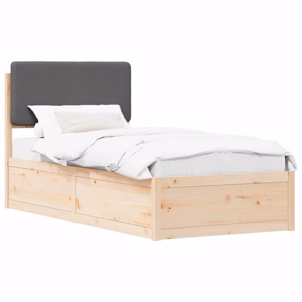 vidaXL Letto Moderno con Testiera Rivestita in Tessuto Grigio e Struttura in Legno di Pino L/P: 100 x 200 cm – 2