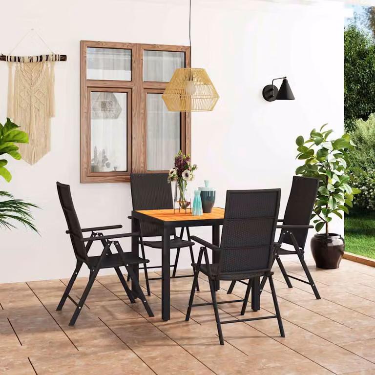 Set da pranzo da giardino vidaXL in rattan e metallo, 5 pezzi, Nero e Marrone