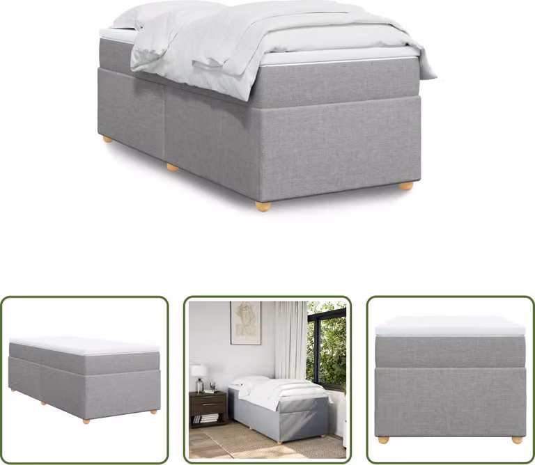 The Living Store Letto a molle con materasso grigio chiaro 90x200 cm in tessuto