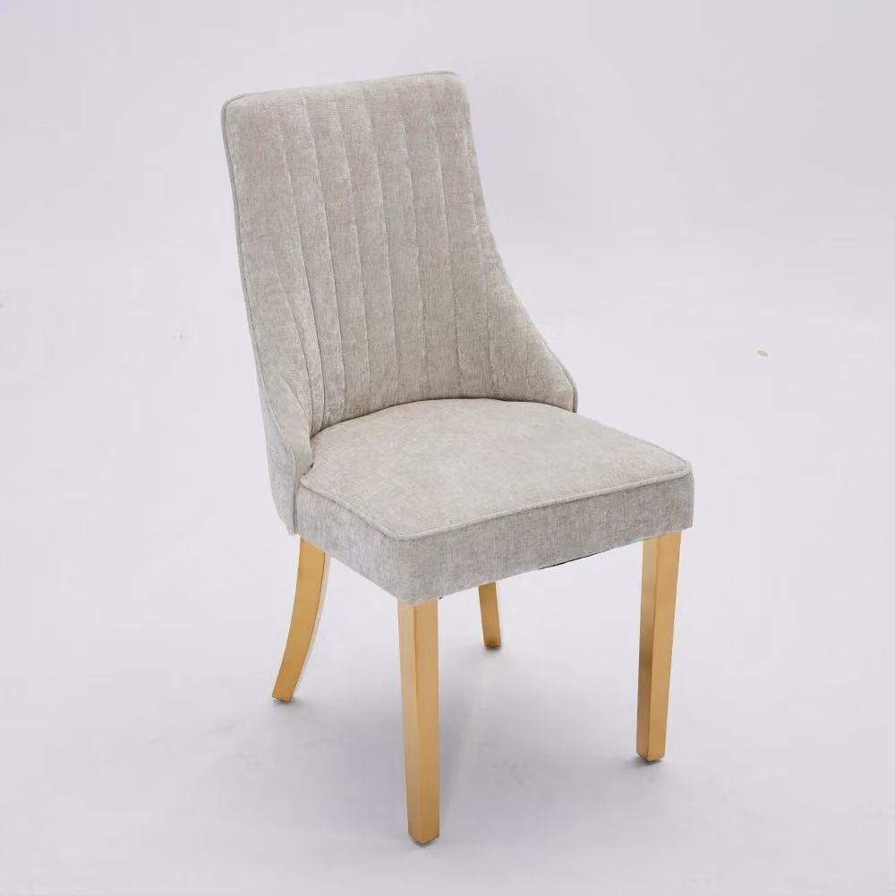 Sedie da pranzo in velluto - Set di 2 sedie da pranzo - Design a coste - Gambe in acciaio inossidabile dorato - Colore beige