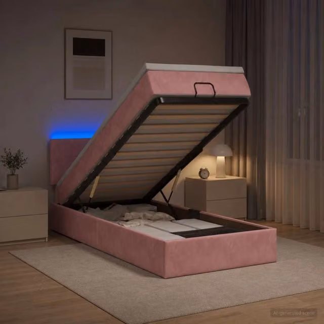 Letto Ottomano con Materasso e LED Rosa 90 x 200 cm Velluto 3457118
