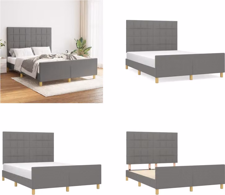vidaXL Struttura letto con testiera in tessuto grigio scuro 140x190 cm - Struttura letto con testiera - Struttura letto con testiera - Struttura letto - Letto con testiera