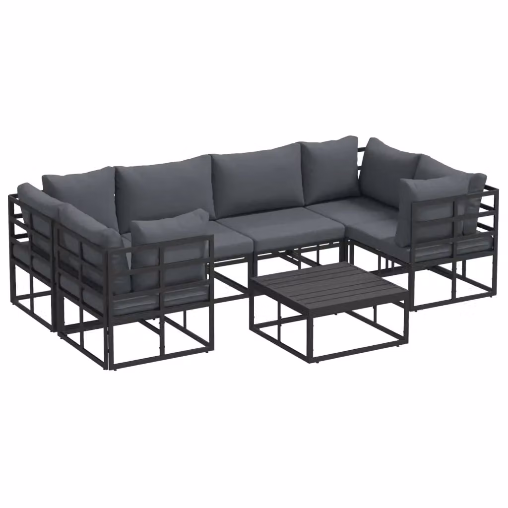 Set Divano da Giardino vidaXL 7 Pezzi a Forma di L con Tavolino e Cuscini in Alluminio Antracite e Nero – 2
