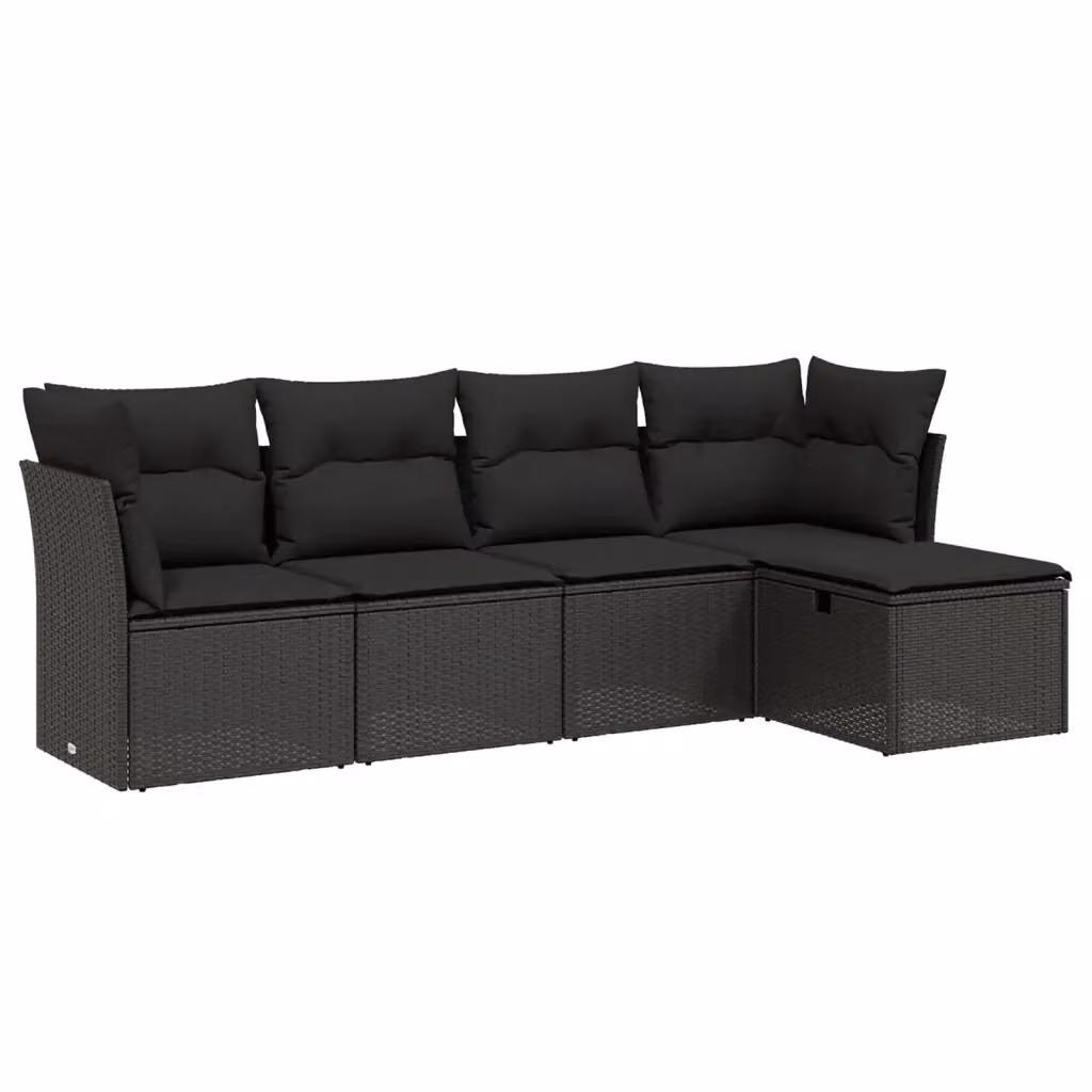 vidaXL Set Divani da Giardino 5 pz a L con Cuscini in Polyrattan e Acciaio Nero – 2
