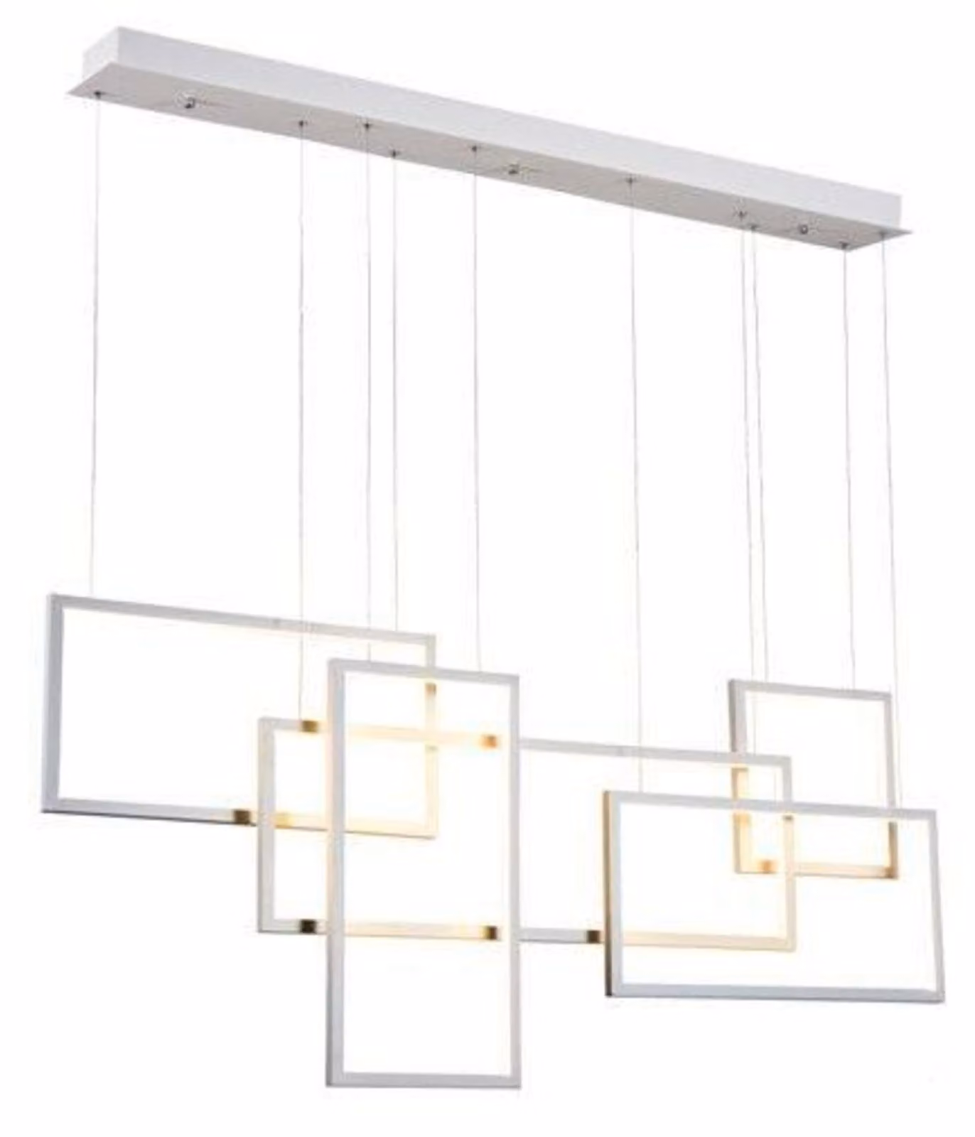 Apparecchio a sospensione Quadratus, moderno e sorprendente, con forme geometriche, Variante: 1300 x 1500 x 150 mm, 105 W, 3000K, bianco