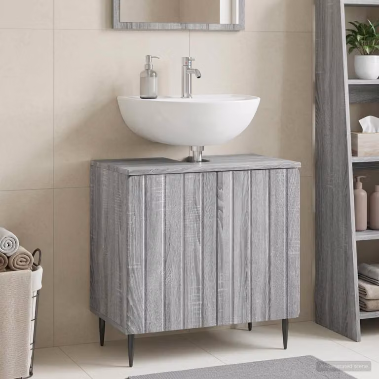 Armadio per lavabo da bagno vidaXL ZWOLLE Sonoma grigio con ante a battente e design moderno
