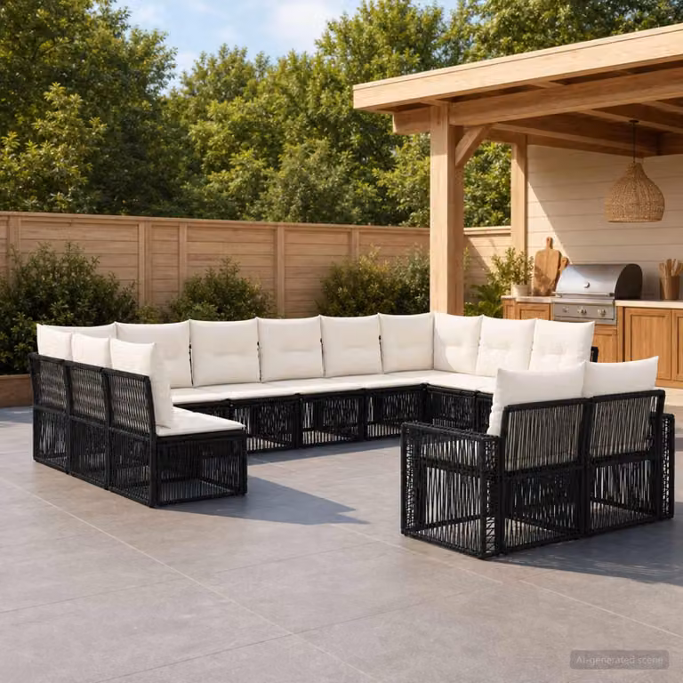 Maison Exclusive - Set di divani da giardino, 12 pezzi. Poly-rattan nero e crema