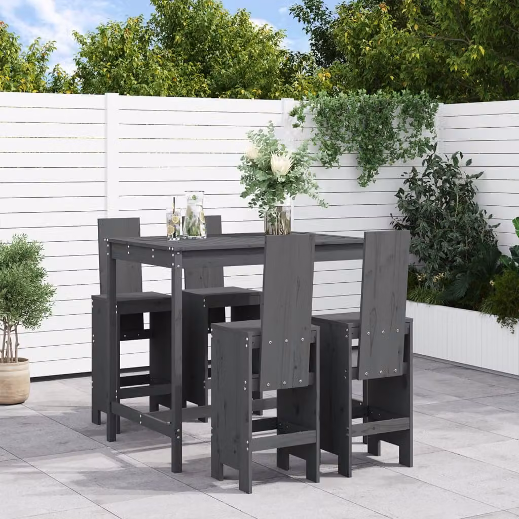 vidaXL Set Bar da Giardino 5 pz in Legno di Pino Grigio con Stile Rustico