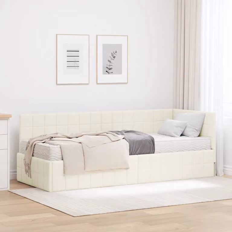 vidaXL Struttura Letto Angolare con 2 Materassi in Velluto Beige L/P: 80 x 200 cm