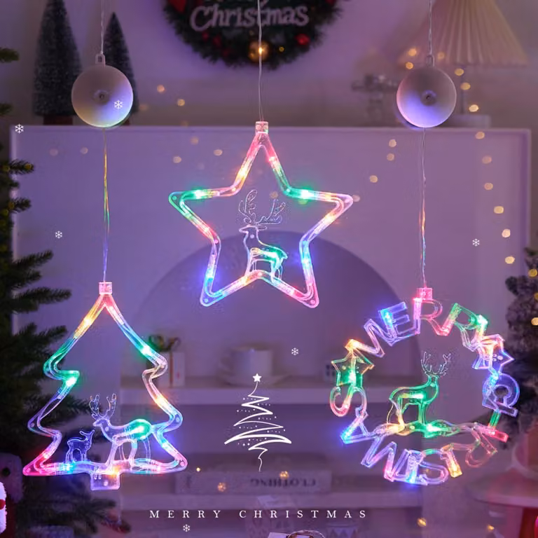 Set di 3 luci LED per decorare le finestre a tema natalizio, con timer e luci multicolore