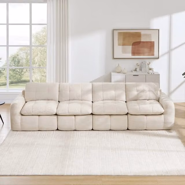 Divano 4 posti ¨C Minimal ¨C Beige tessuto imbottito senza montaggio