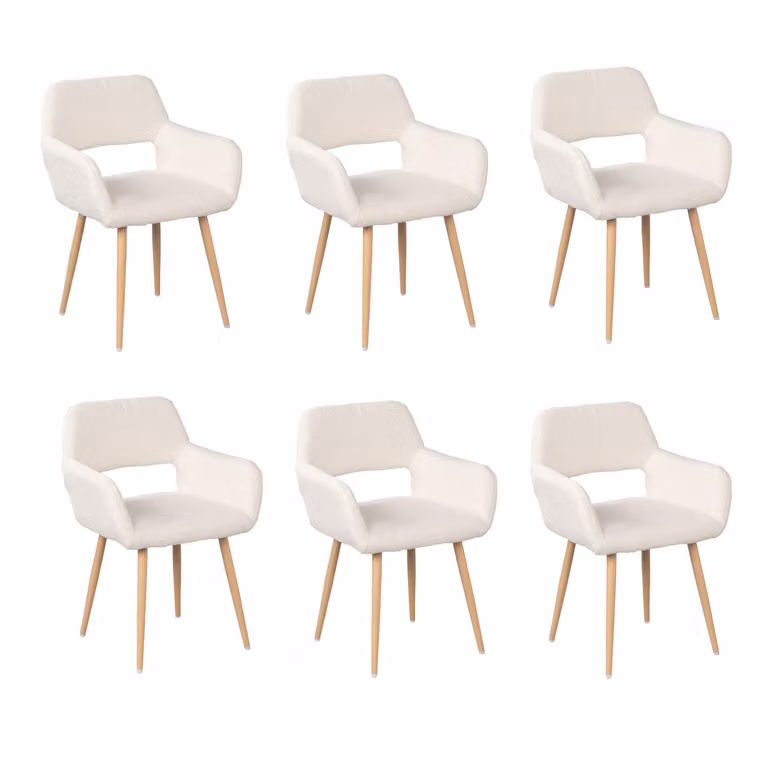 Meubles Cosy, set da 6 poltrone da sala da pranzo in stile scandinavo in tessuto bouclé beige – CROMWELL