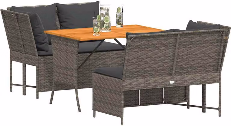 Set Divani da Giardino 3 pz con Cuscini Grigio in Polyrattan