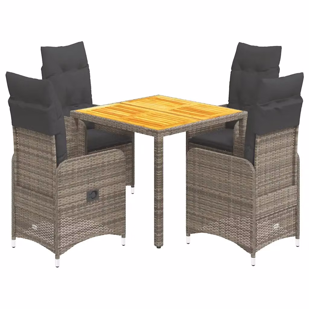 Set Bistrò da Giardino vidaXL 5 pz in Polyrattan e Legno di Acacia Grigio – 2