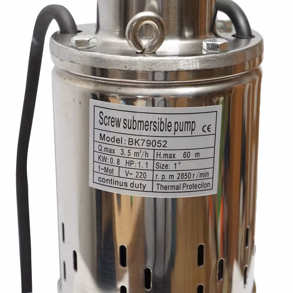 Pompa sommersa Breckner Germany con galleggiante in acciaio inossidabile argento, 800W, 58 l/min, profondità massima 60 m, 220V, 2850 RPM – 2