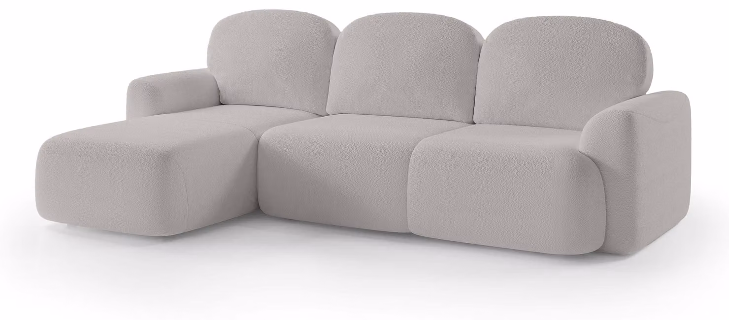 Divano a tre posti con funzione letto, modello Bulu, lato sinistro. Specchio in legno di faggio