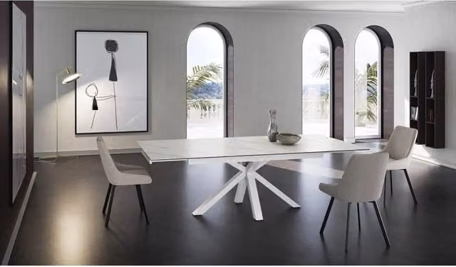 Tavolo da pranzo allungabile Stones in ceramica bianca lucida L: 160/240 cm, P: 90 cm, H: 76 cm